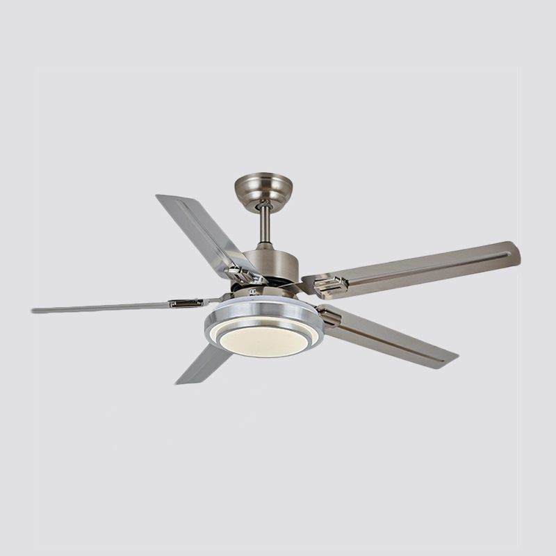 5-blade nikkelronde semi-mount verlichting klassieke metalen led slaapkamer hangventilatorlamp, 42 "breed