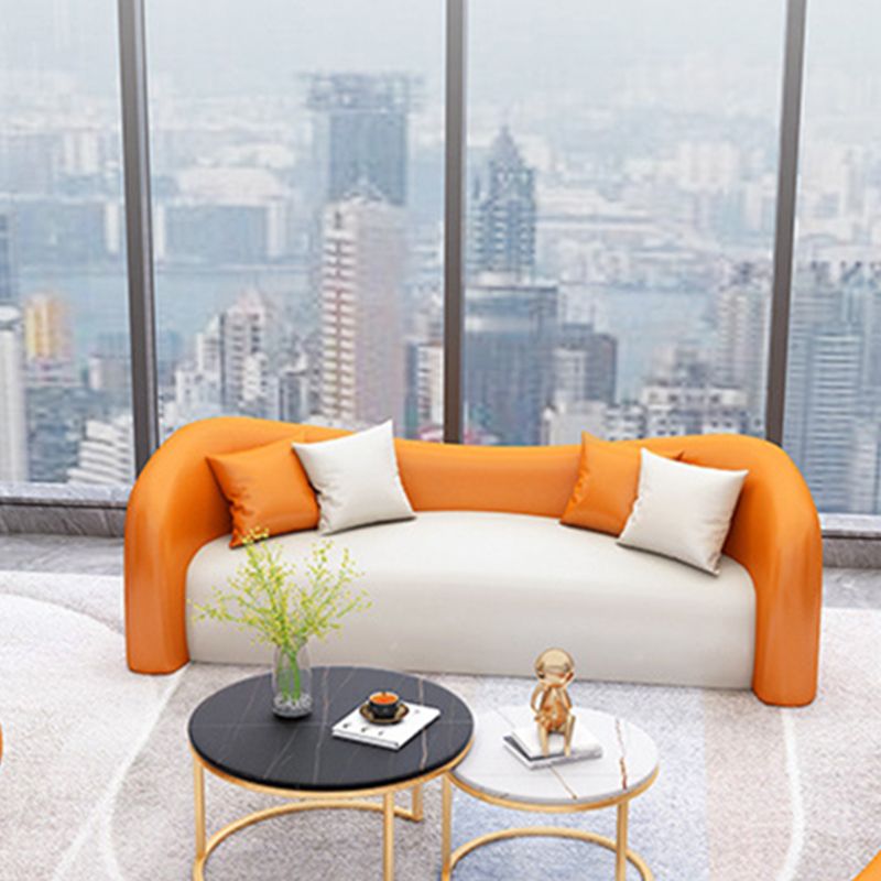 Faux Leather Curved Sofa Modern Sloped Arm Sofa for Living Room