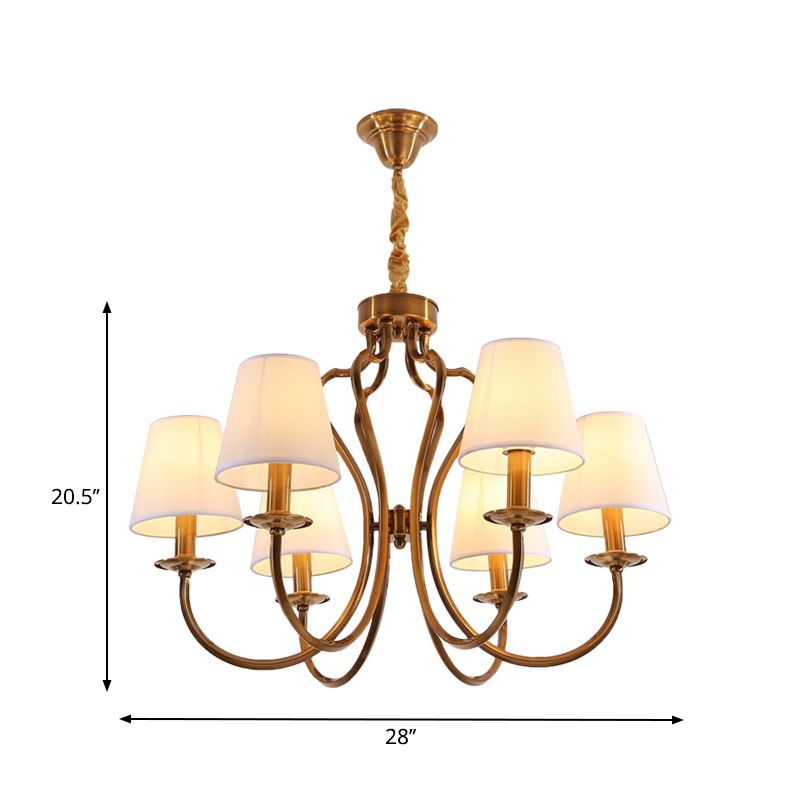6/8 têtes en métal pendentif lustre traditionnel en laiton rabotant le bras d'amitié éclairage de chambre avec ombre en tissu conique