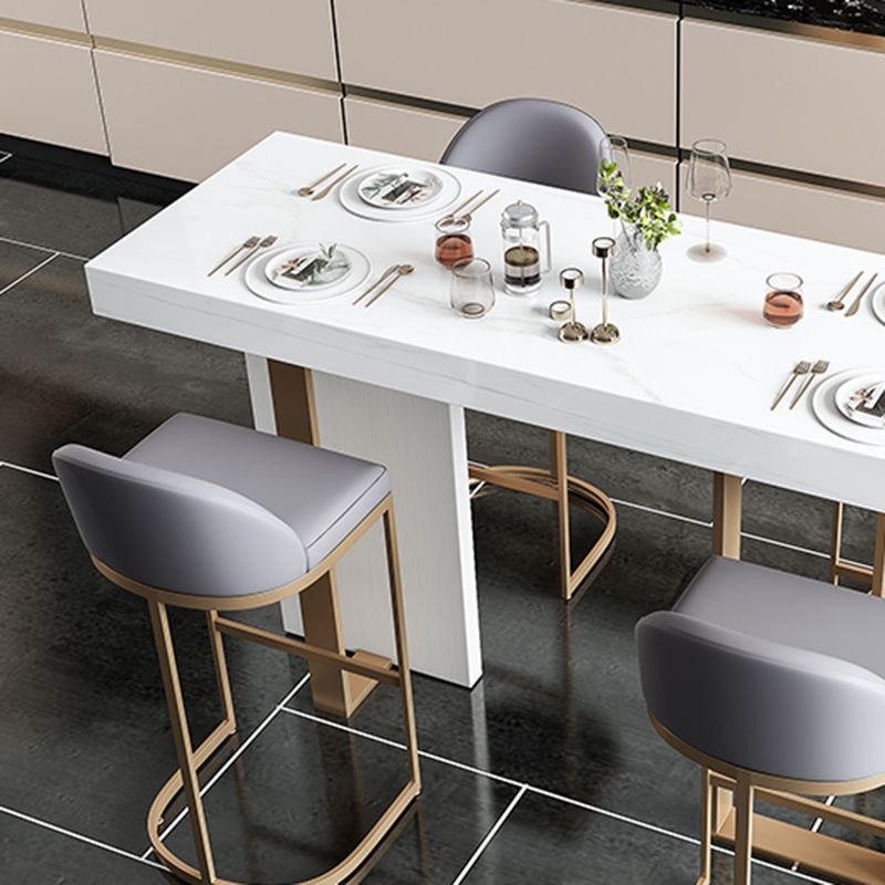 Glam Style Bar Table Rectangle Faux Marble Bar Dining Table with Double Pedestal