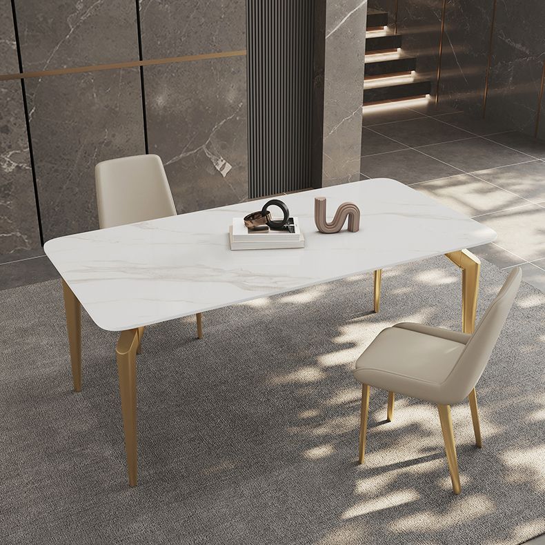 Glam Dining Table Set 1/5/7 Pcs Sintered Stone and Metal Dining Table with Armless Chairs