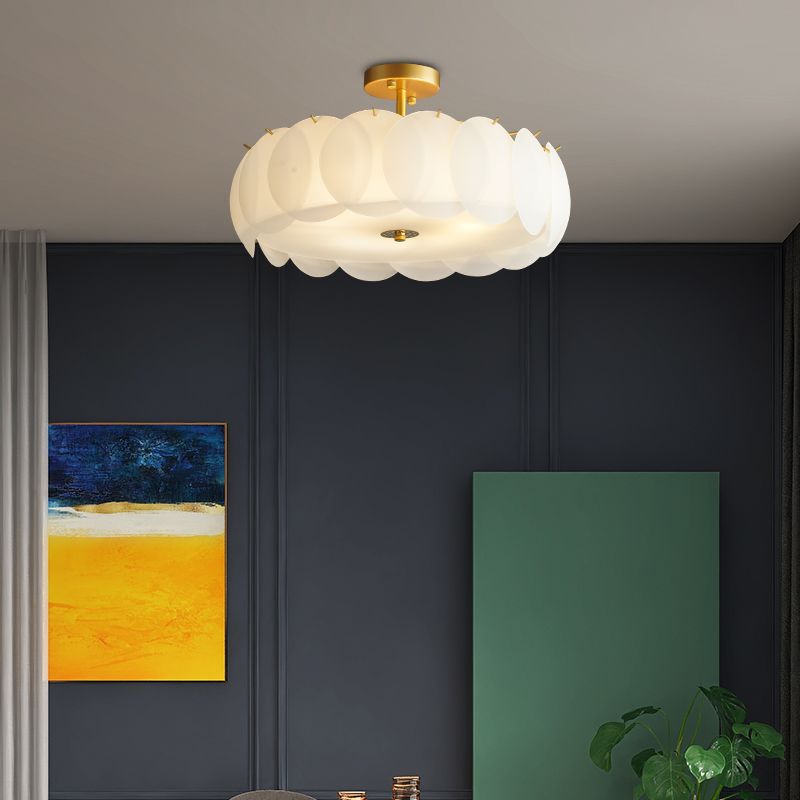 Gold Metal Semi Flush Lamp Modern Multi-Head Bedroom Ceiling Lighting with Glass Shade