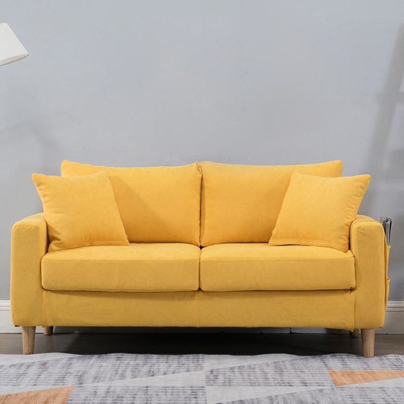 Modern Sofa Couch  Wooden Base Solid Color Fabric Loveseat Square Arm Sofa for Living Room