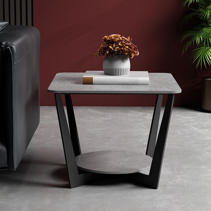 Contemporary Square Stone Top Sofa Side Accent Table for Living Room
