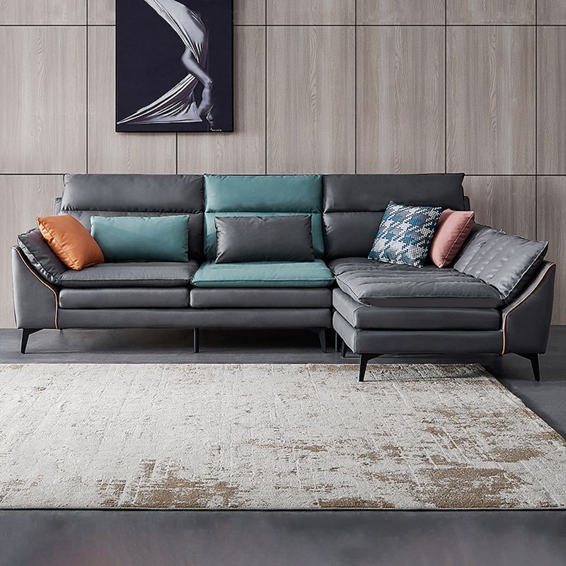 Dark Gray Pillowed Back Cushions Contemporary Stain-Resistant Sofa