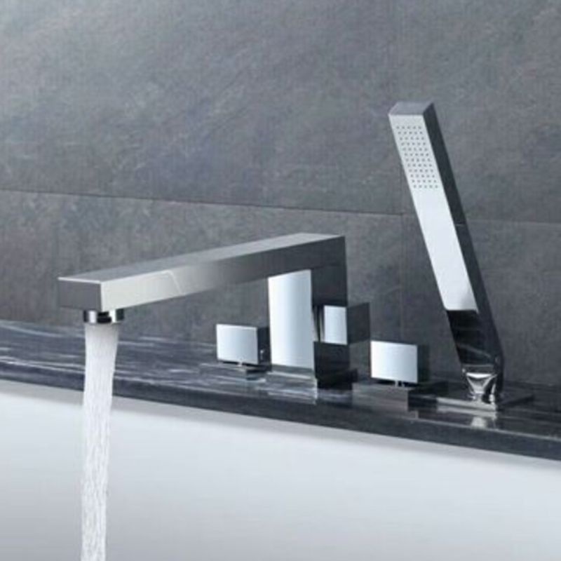 Deck Mounted Copper Roman Tub Faucet Low Arc Bathroom Tub Faucet Set