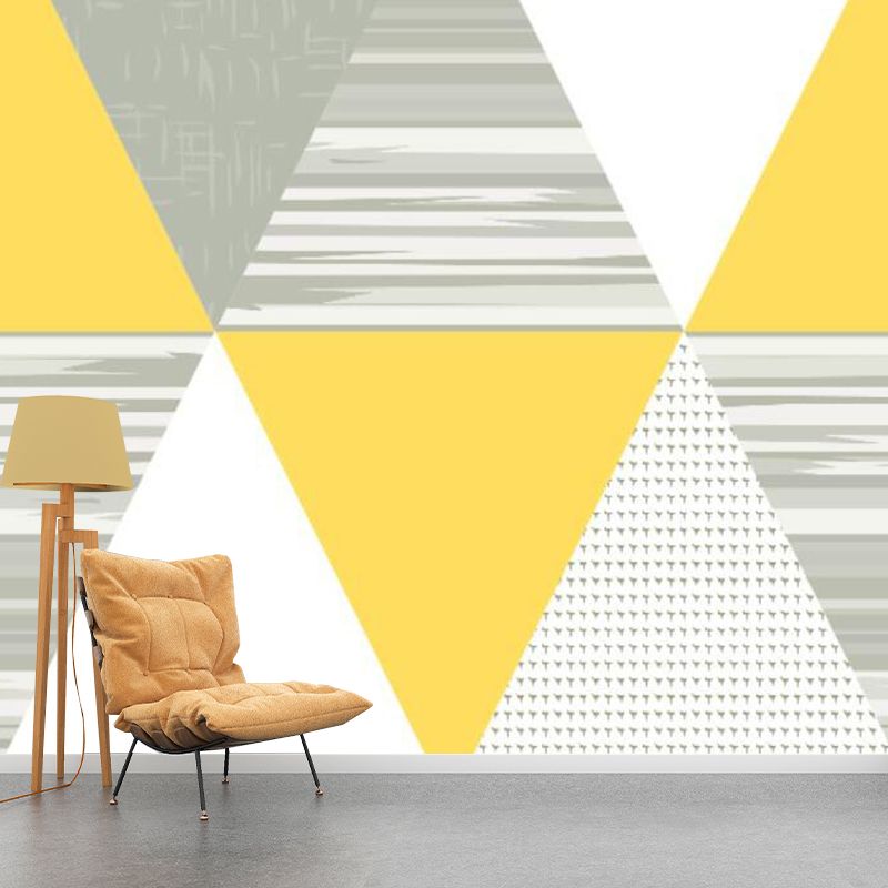 Large Triangle Patterned Mural Wallpaper Grey-Yellow Non-Woven Wall Art, Stain Resistant, Custom Print