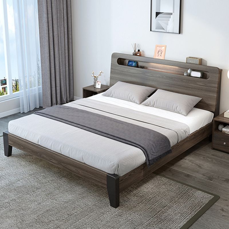 Wood Standard Bed in Gray Panel Bed with Rectangular Headboard