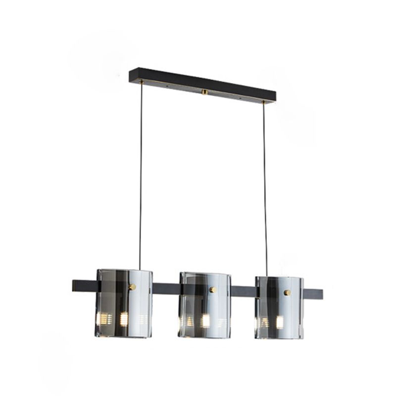 4-Light Hanging Lamp Modern Glass Globe Island Light Fixture in Black and Gold