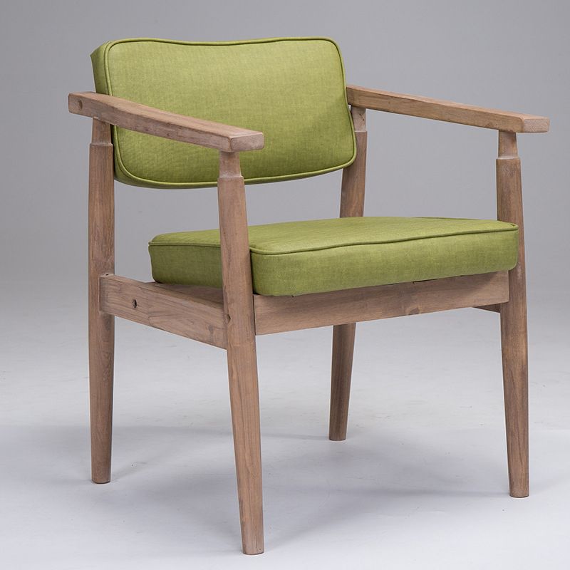 Silla de comedor de cuero con respaldo abierto de madera de caucho de granja con acabado mate