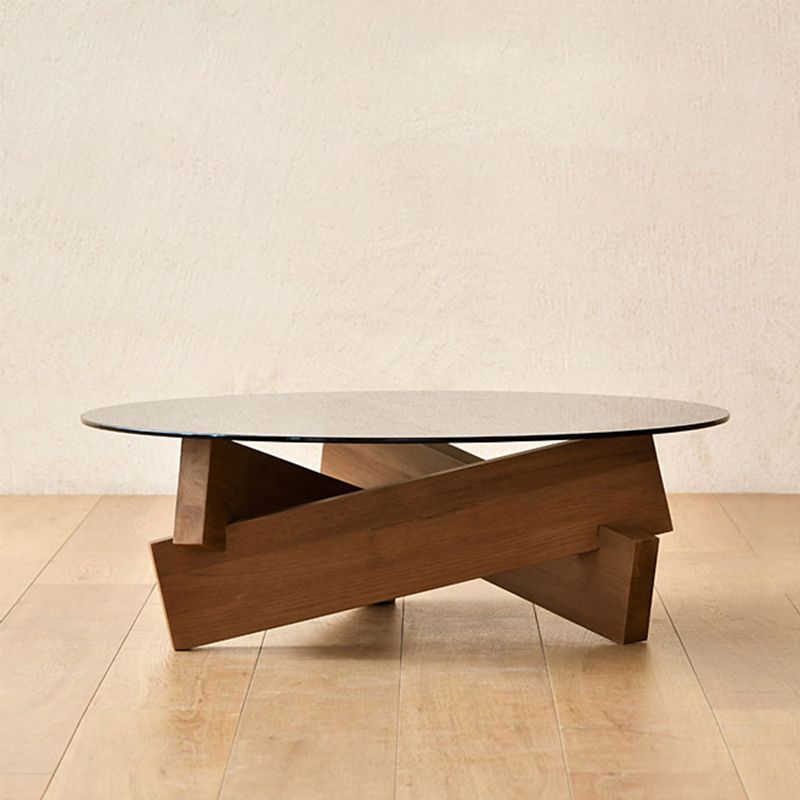 Contemporary Cross Legs Coffee Table 1 Single Wood Cocktail Table
