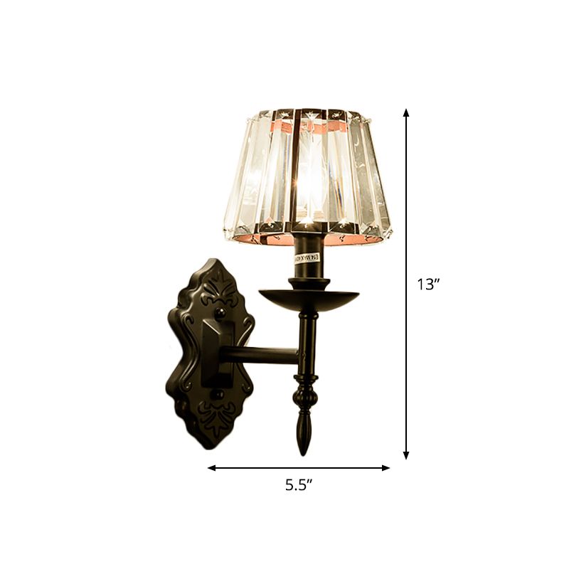 Cone Wall Mounted Lamp Simple Crystal Prisms 1/2-Head Black Wall Light with Candlestick Design