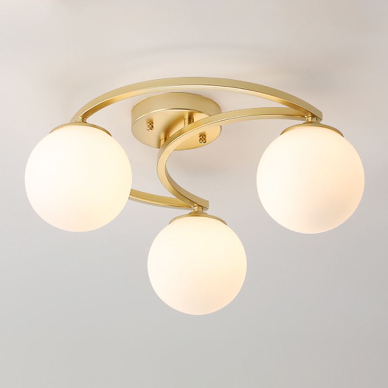 Glass Spherical Semi Flush Chandelier Nordic Gold Ceiling Flush Mount