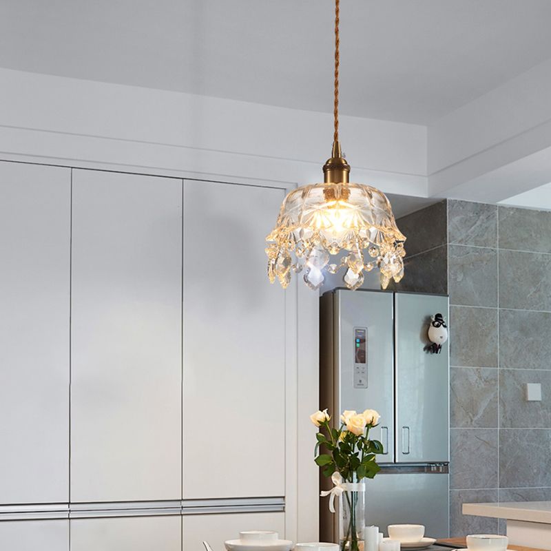 Luce a sospensione a sospensione a bulbo singolo Dome Luce a soffitto a sospensione in vetro trasparente con cristallo penzolante