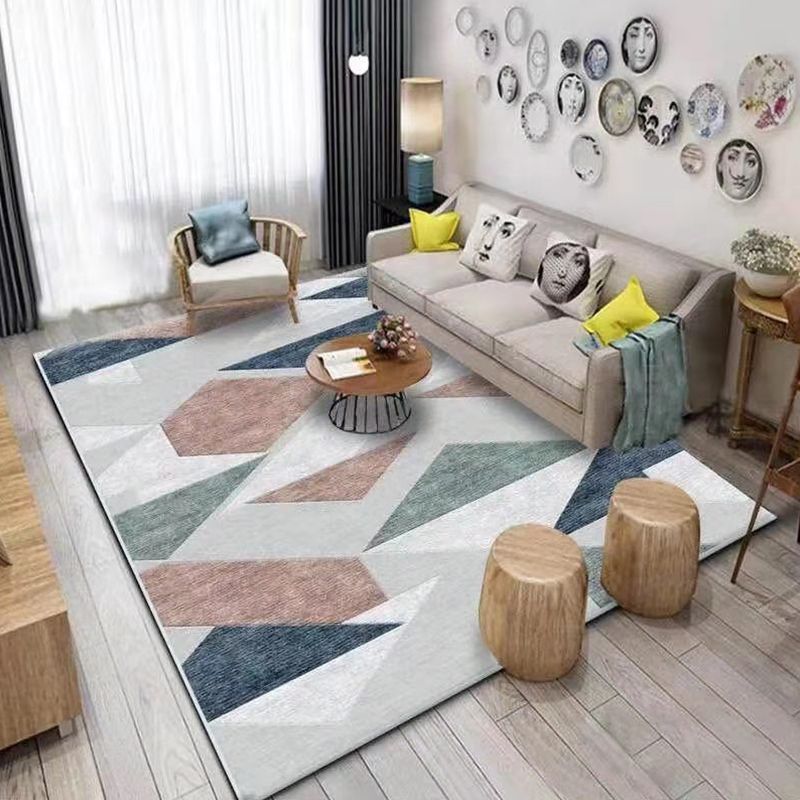 Contemporary Living Room Rug Multi-Color Geometric Carpet Polypropylene Washable Stain Resistant Non-Slip Backing Area Rug