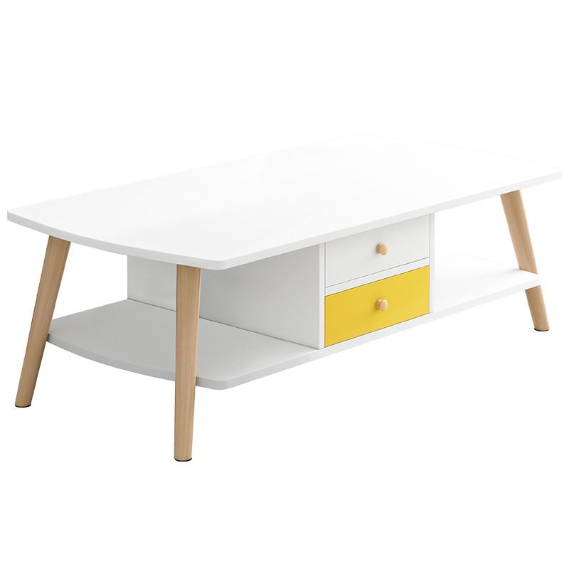 Modern Style Rectangular Artificial 4 Legs Base with Drawer Coffee Table