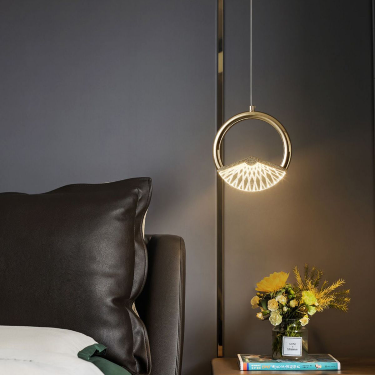 Einfachheit geführte Beleuchtung Anhänger Messingring Hängende Lampe mit Kunstkristallschatten