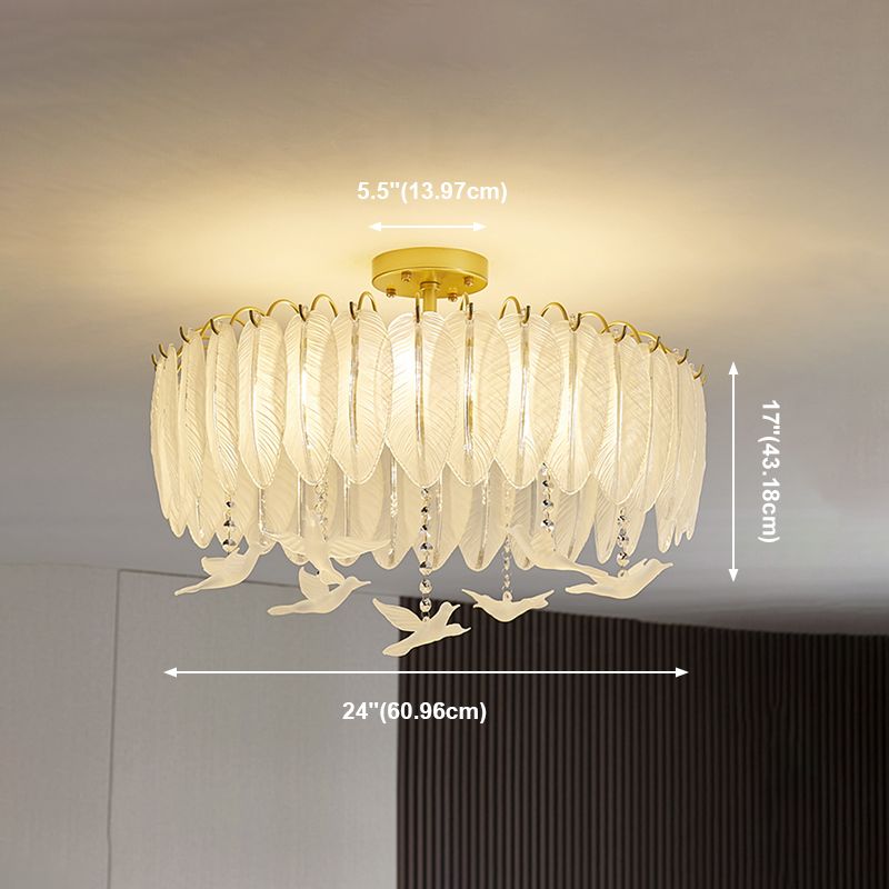 Plafonnier de forme ronde moderne en fer avec abat-jour en verre pour chambre