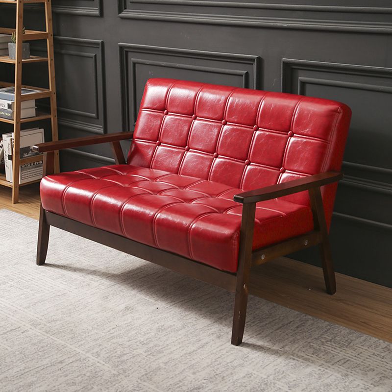 Brown Modern Biscuit Back Genuine Leather Standard Sofa 27.56"High Square Arm Sofa