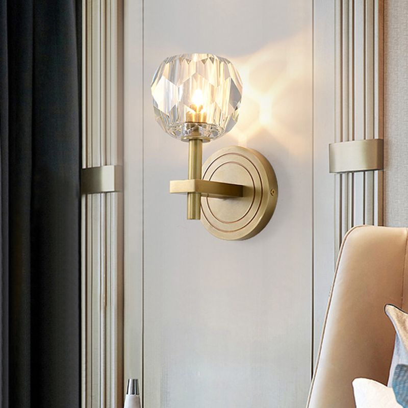 Cilinder/balvormige stenellamp postmodern waterglas/gesneden kristal 1 lamp goudwand gemonteerd licht voor woonkamer