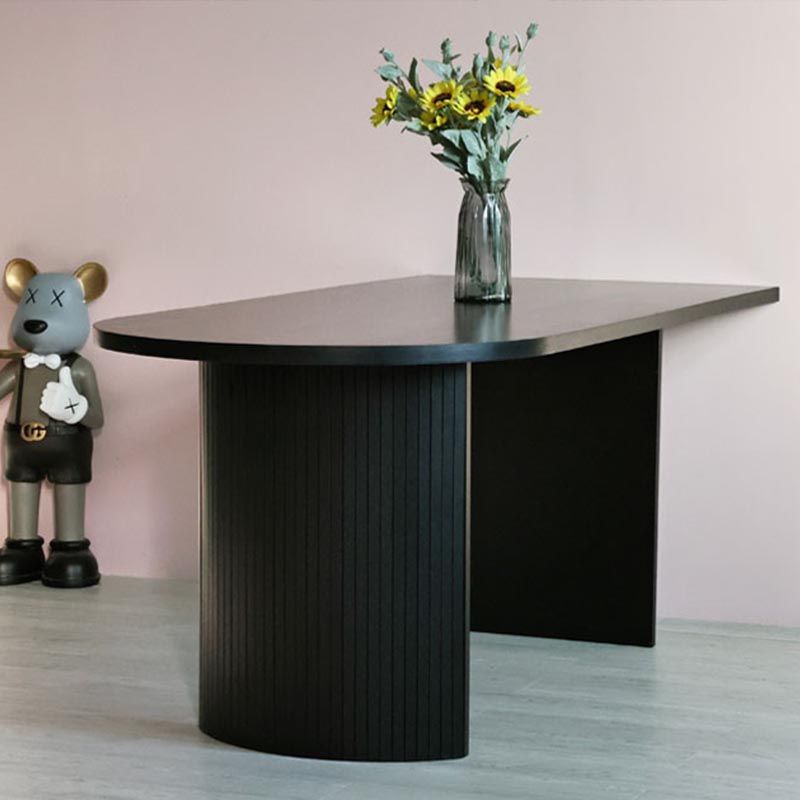 Simplicity Double Pedestal Dining Table Free Form Black Fixed Table with Wooden Top
