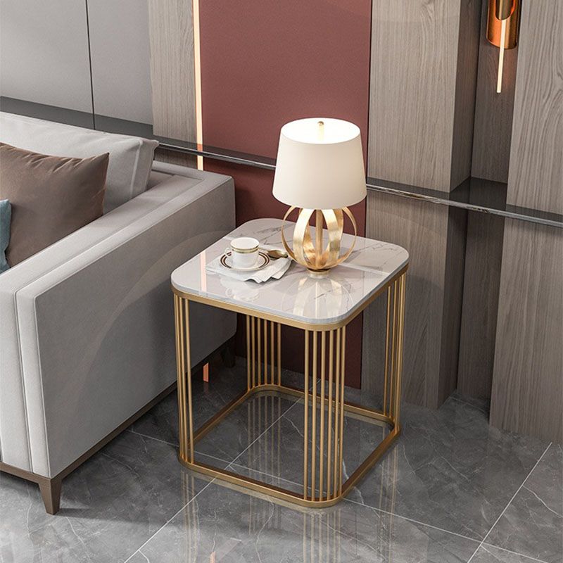 Contemporary Frame End Table Square Slate Top End Table, 21.7" Tall