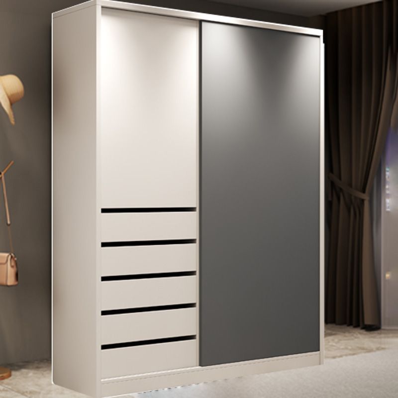 Modern Style Sliding Doors Armoire Wooden Storage Cabinet with Shelves