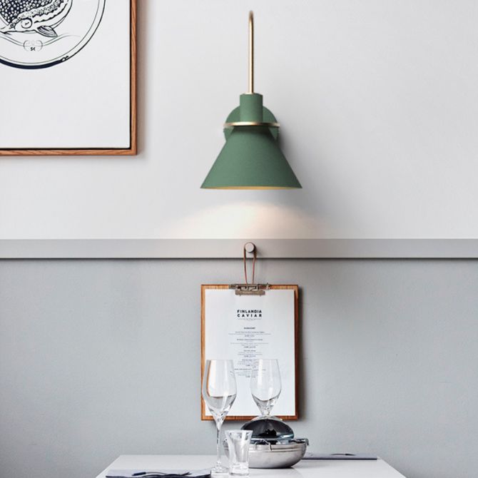 5-Color Optional Conical Metal Shade Wall Lamp Nordic Style Macaroon Single Bulb Bedroom Lighting Fixture