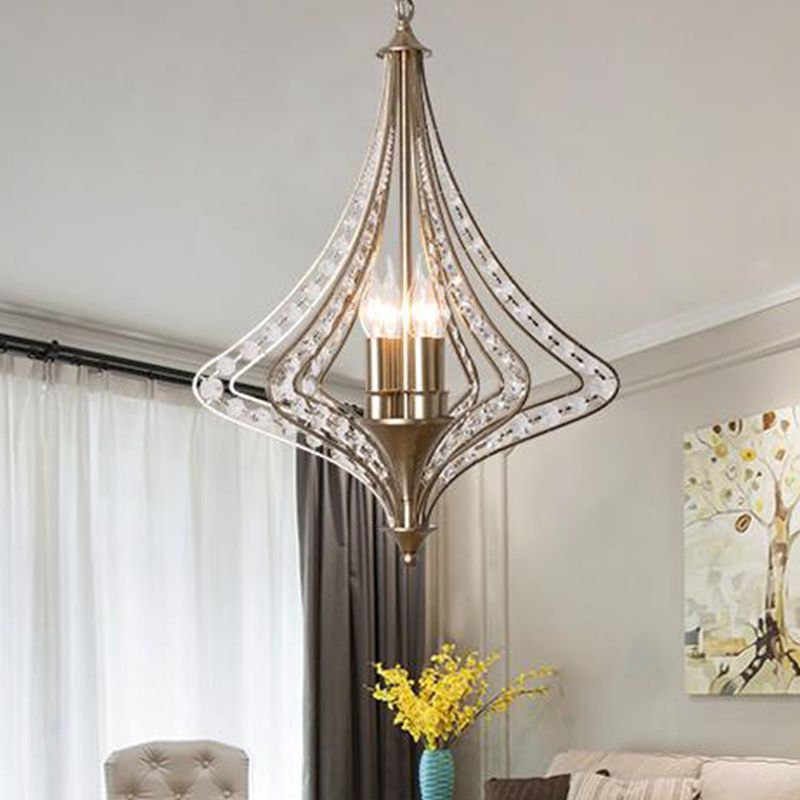 Laser Cut Ceiling Chandelier Contemporary Crystal 5 Heads Pendant Light Kit in Satin Nickel