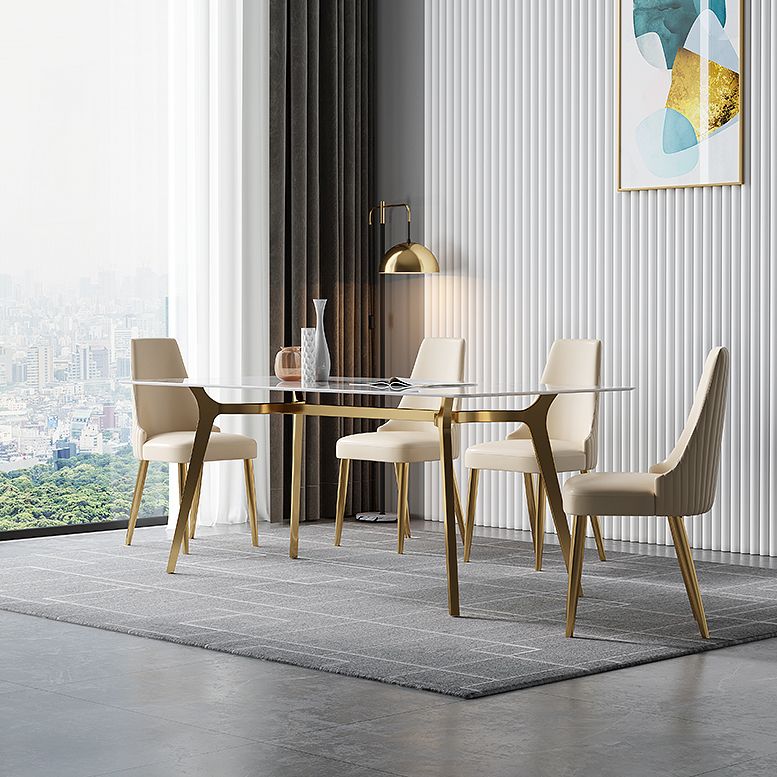 Luxury Sintered Stone Dining Table Rectangle Table with Metal Base and 4 Legs
