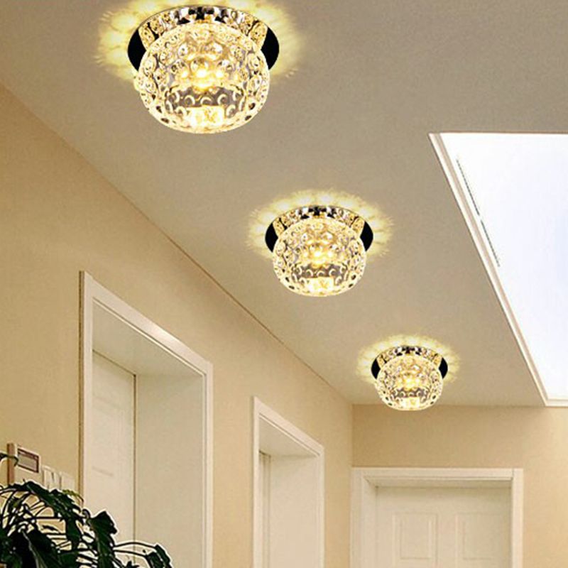 Clear Dome Ceiling Mounted Light Simple Dimpled Crystal LED Flush Mount Spotlight for Corridor