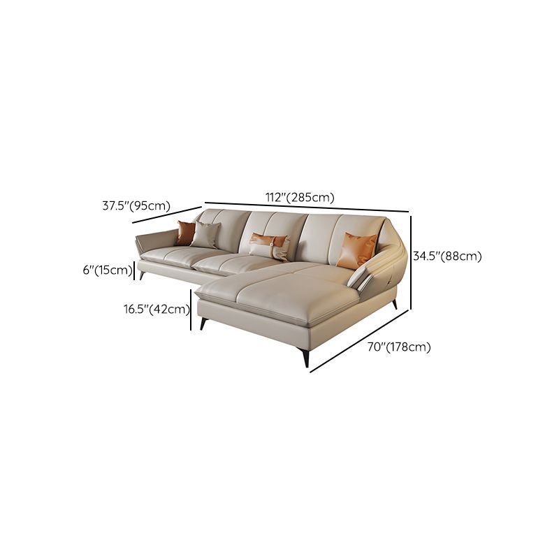Contemporary Sectional Sofa Beige Leather Sectional with Pillows