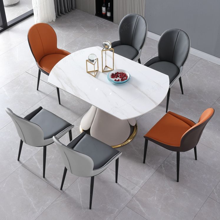 Glam Leatherwear Dinette Set 1/2/5/7 Pieces Round Scalable Sintered Stone Dining Table Set