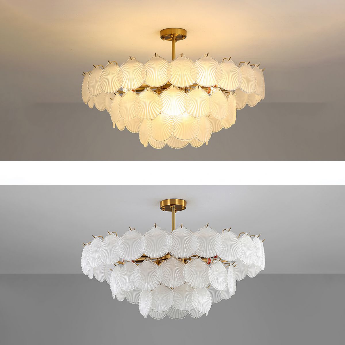 Shell Chandelier Light Fixture Vintage Glass Pendant Lighting for Restaurant