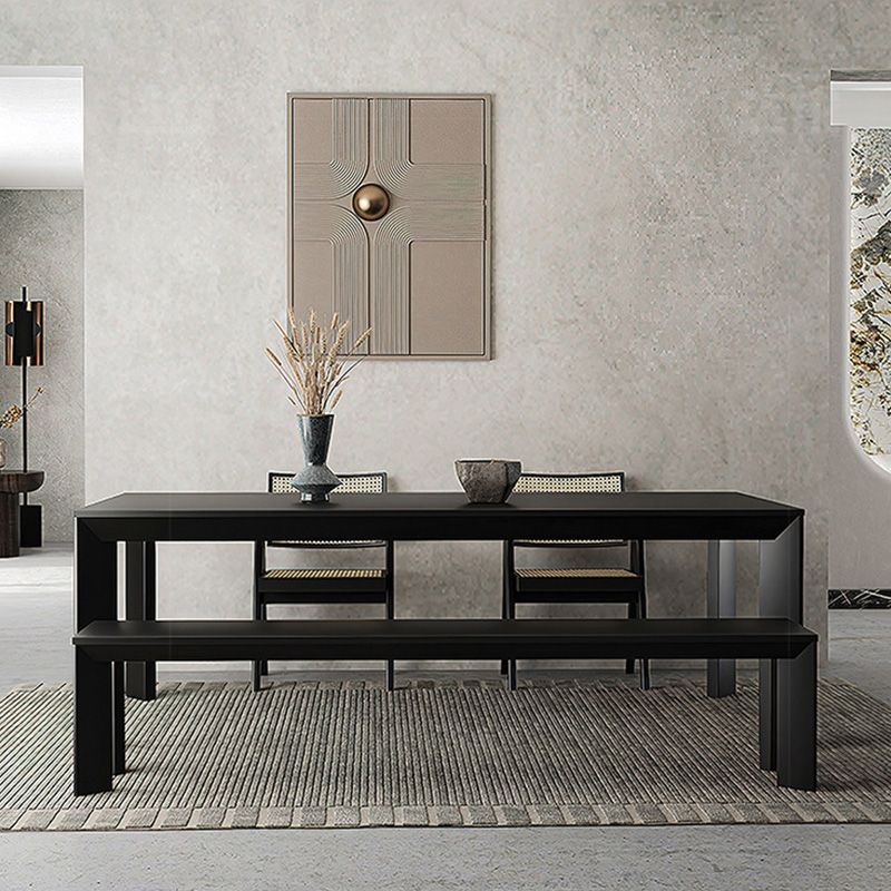 Rectangle Black Base Dining Table Modern Pine Wood Table for Kitchen Living Room