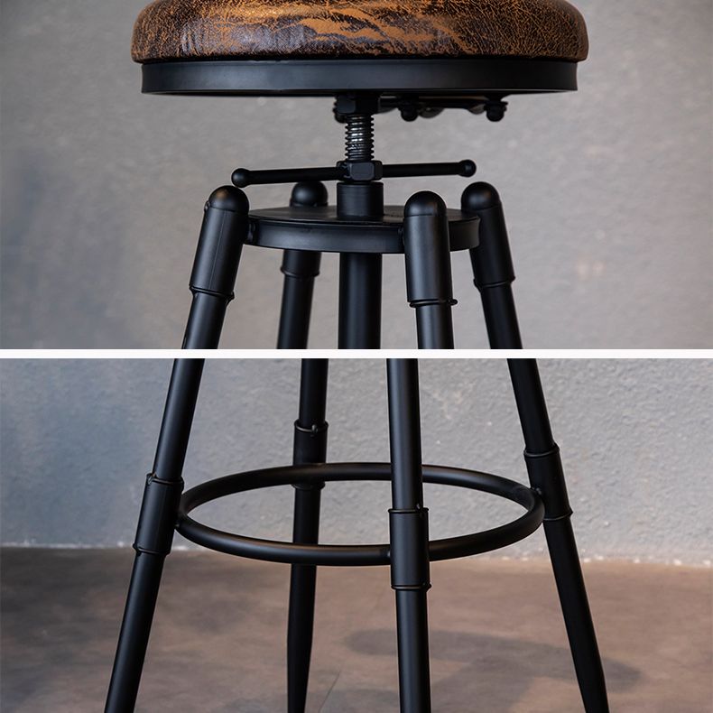 Taburete de bar de hierro con reposapiés de altura ajustable industrial, taburete de cocina de 27,55 pulgadas con patas negras