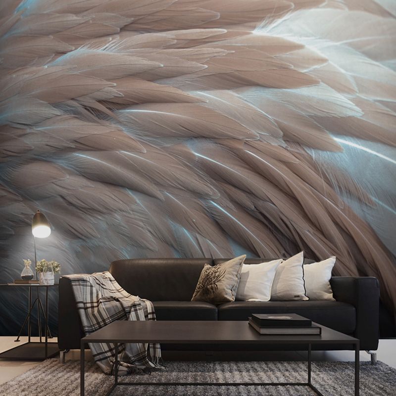 Grand décor mural non tissé avec plume naturelle 3D de couleur pastel, taille personnalisée disponible
