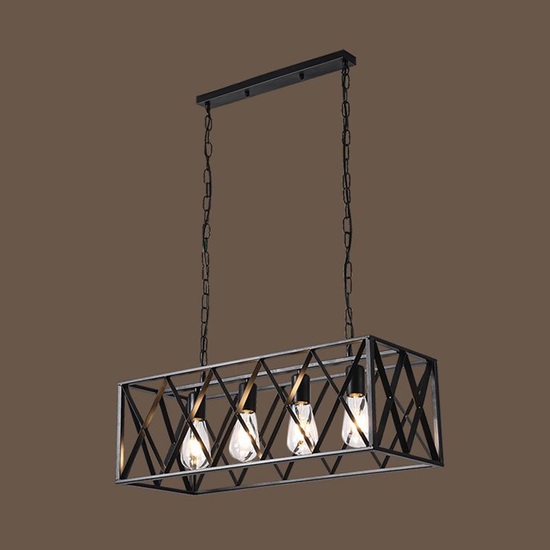 4 / 6 - Light Dark Black Kitchen Island Fixture Industrial Iron Rectangle Ceiling Pendant