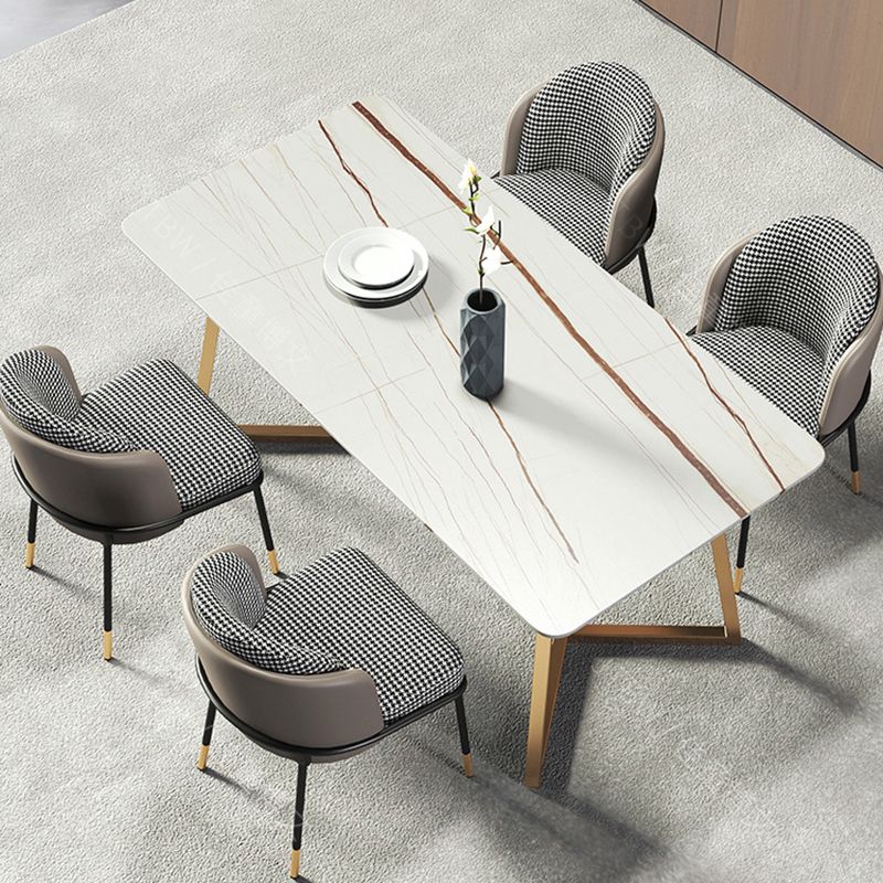Modern White with Marble Counter Table Rectangle Dining Table for Kitchen
