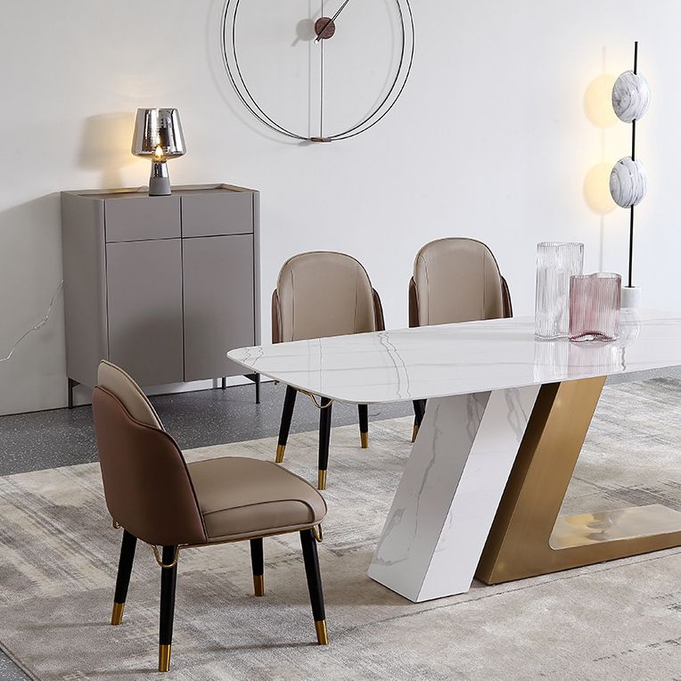 Metal Mesa de comedor rectangular de lujo tradicional Mesa de comedor de piedra sinterizada para el hogar