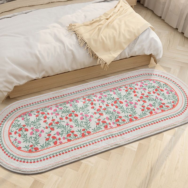 Chic Modern Rug Flower Print Polyester Area Rug Non-Slip Backing Carpet for Bedroom