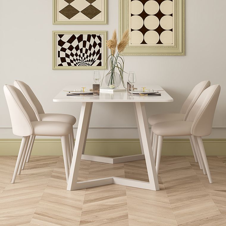 Contemporary Sintered Stone Top Metal Base Dining Table with Chairs in White