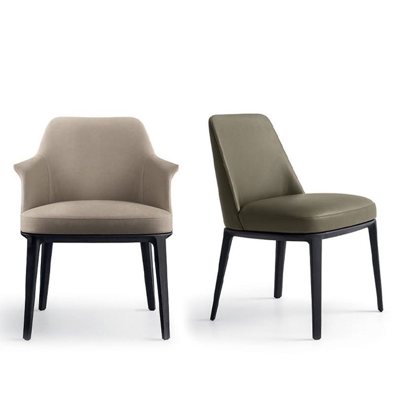 Upholstered Dining Accent Chair Faux Leather and Solid Wood Dining Room Chair