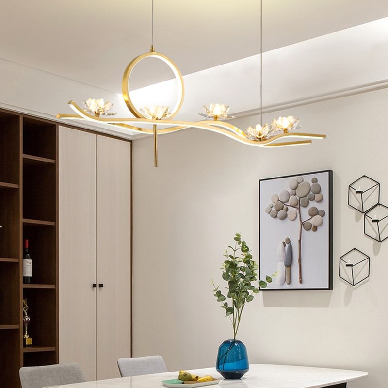8 Light Linear Island Lighting Fixtures Contemporary Metal Island Pendants in Gold