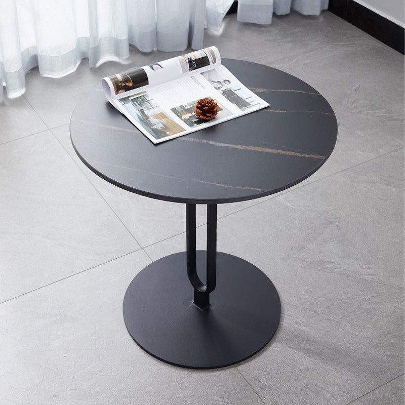 Stone Top Accent Side Table Round Pedestal Living Room Metal Corner Table