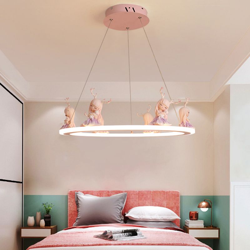 Acrylic Circular Suspension Light Kids Chandelier Lighting with Decorative Figurine for Nursery