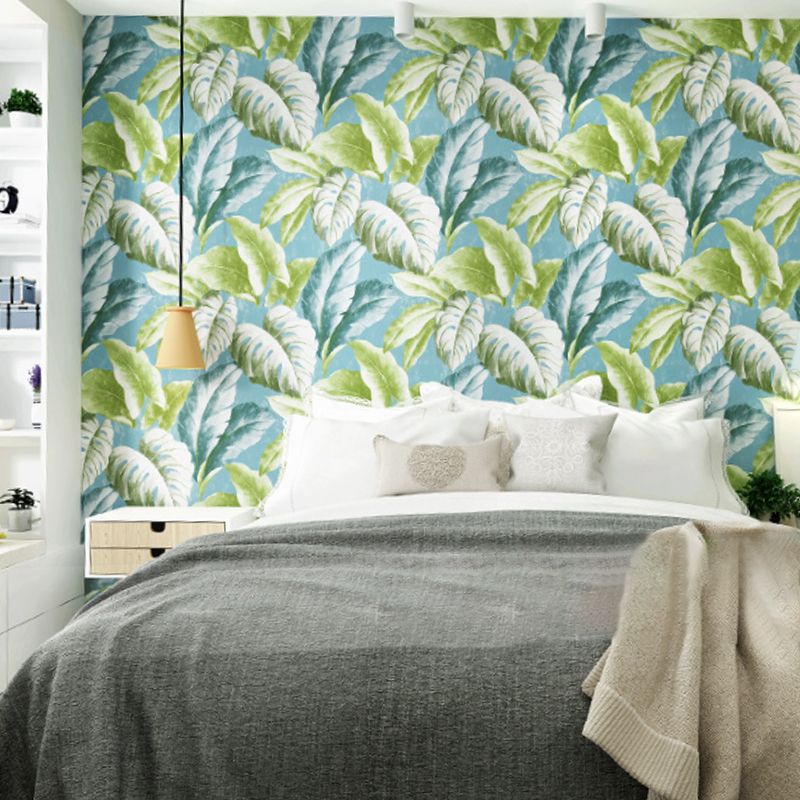 Green and Blue Wall Covering Banana leaf 33'L x 20.5"W Non-Pasted Water-Resistant Wallpaper