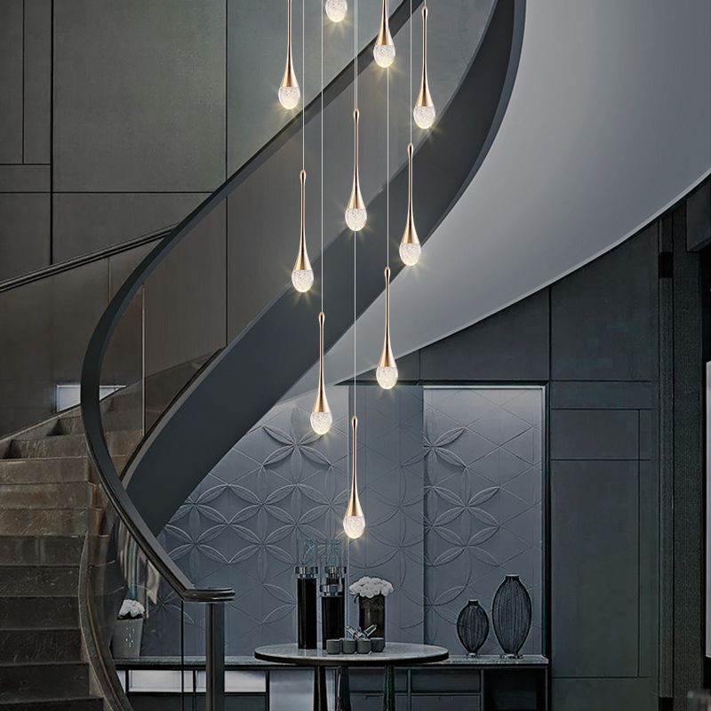 Droplet Hanging Light Fixtures Modern Simple Crystal Ceiling Pendant for Stairwell