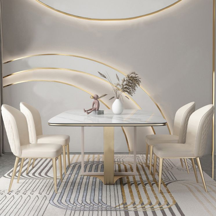 Glam Dining Faux Leather Chairs Armless Side Chairs with Metal Legs