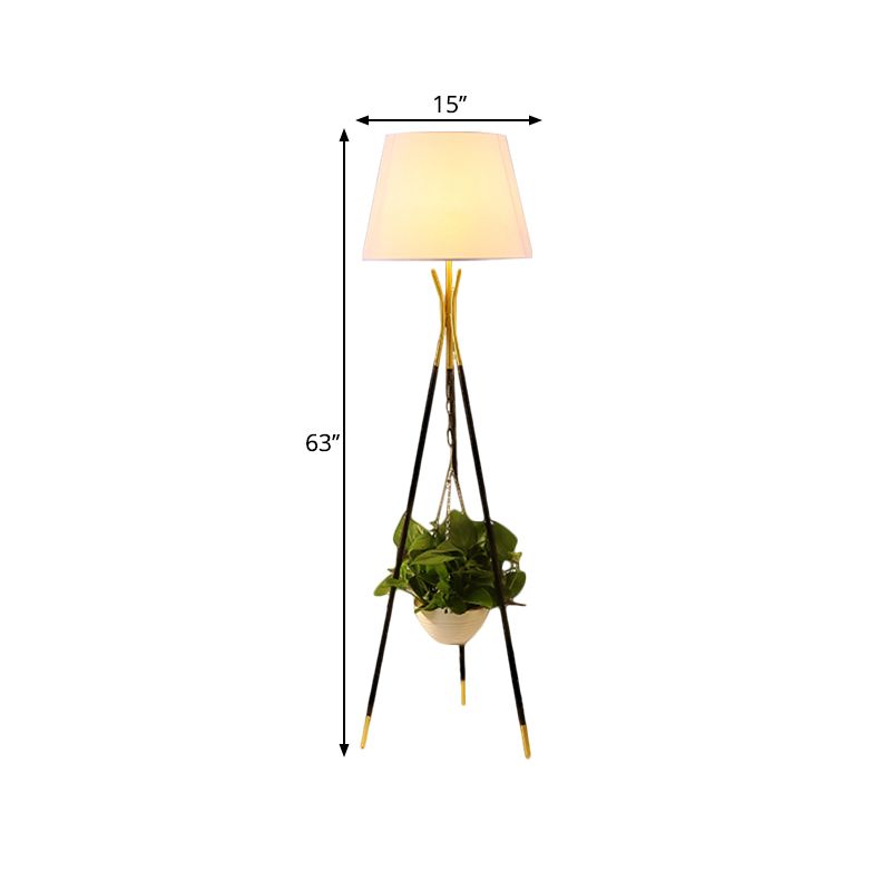 Stoff Schwarz/Weiß/Flaxen stehende Lampe Drum Shade 1-Licht-Lagerbodenlesen mit Stativbasis